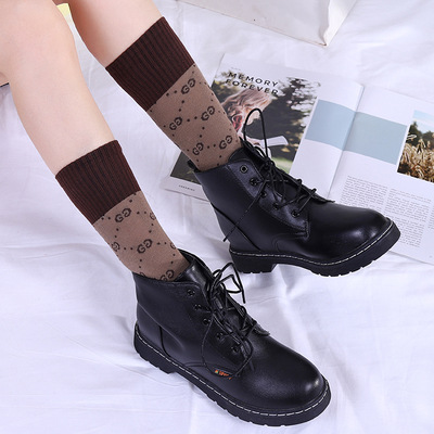 Women Long Slouch Socks Letter G Cotton Knee High Socks